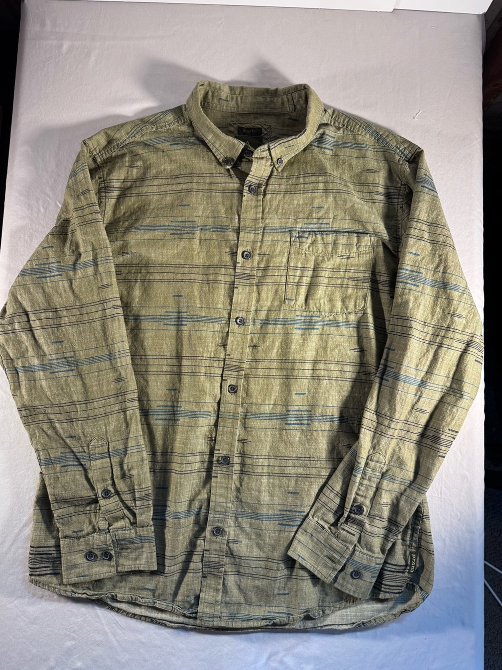 prAna Slim Fit Long Sleeve Button Down Shirt Men’s XL Olive Green